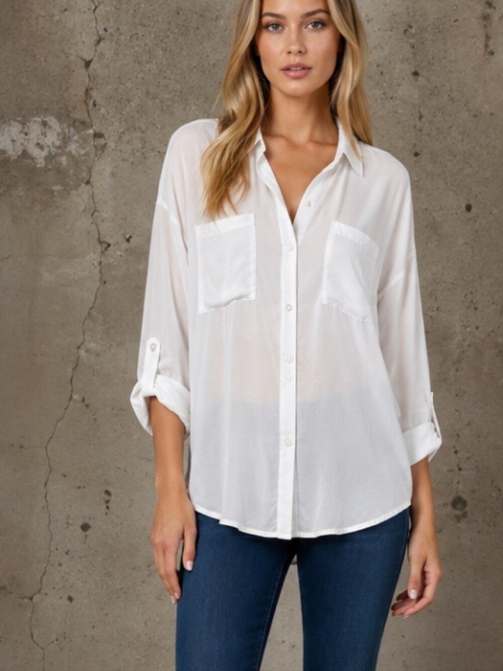 Maven West White 100% Cupro Button-Down Blouse Size S